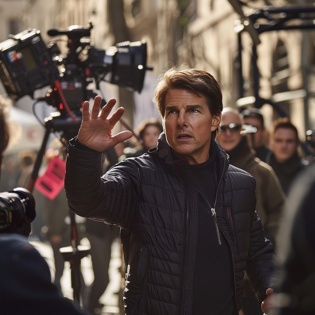 "Tom Cruise in a classic Hollywood pose, showcasing his iconic charisma and A-list status."